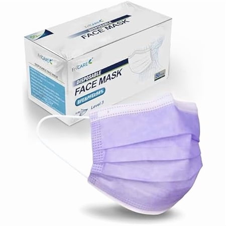wmincc Disposable Face Masks, 3-Ply ASTM Level 3 Medical Grade, FSA/HSA Eligible, Breathable & Comfortable for Allergy/Sun Protection, 50 Pack Purple