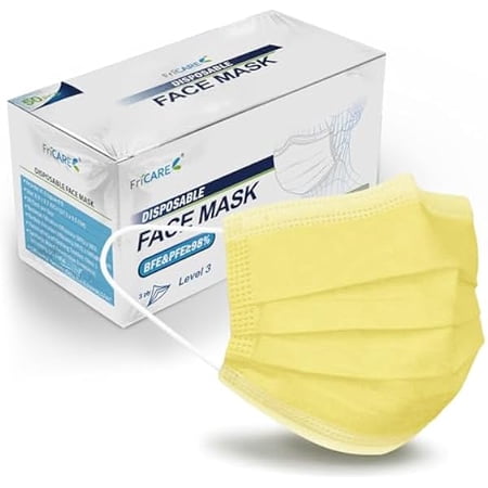 wmincc Disposable Face Masks, 3-Ply ASTM Level 3 Medical Grade, FSA/HSA Eligible, Breathable & Comfortable for Allergy/Sun Protection, 50 Pack Yellow