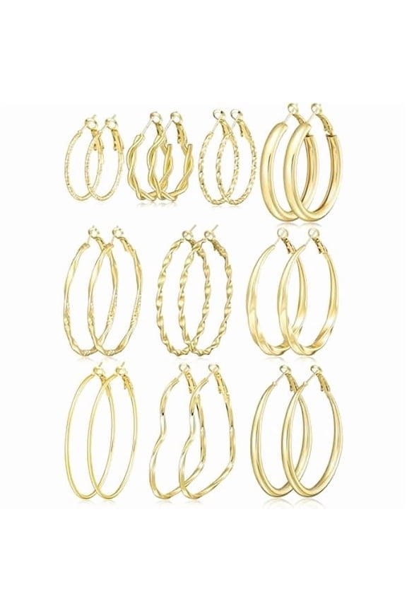 Gold Hoop Earrings for Women, Hypoallergenic Large Hoops Earrings Set, Lightweight Small Big Women Loop Earrings Pack for Jewelry Gift 25mm/30mm/40mm/50mm