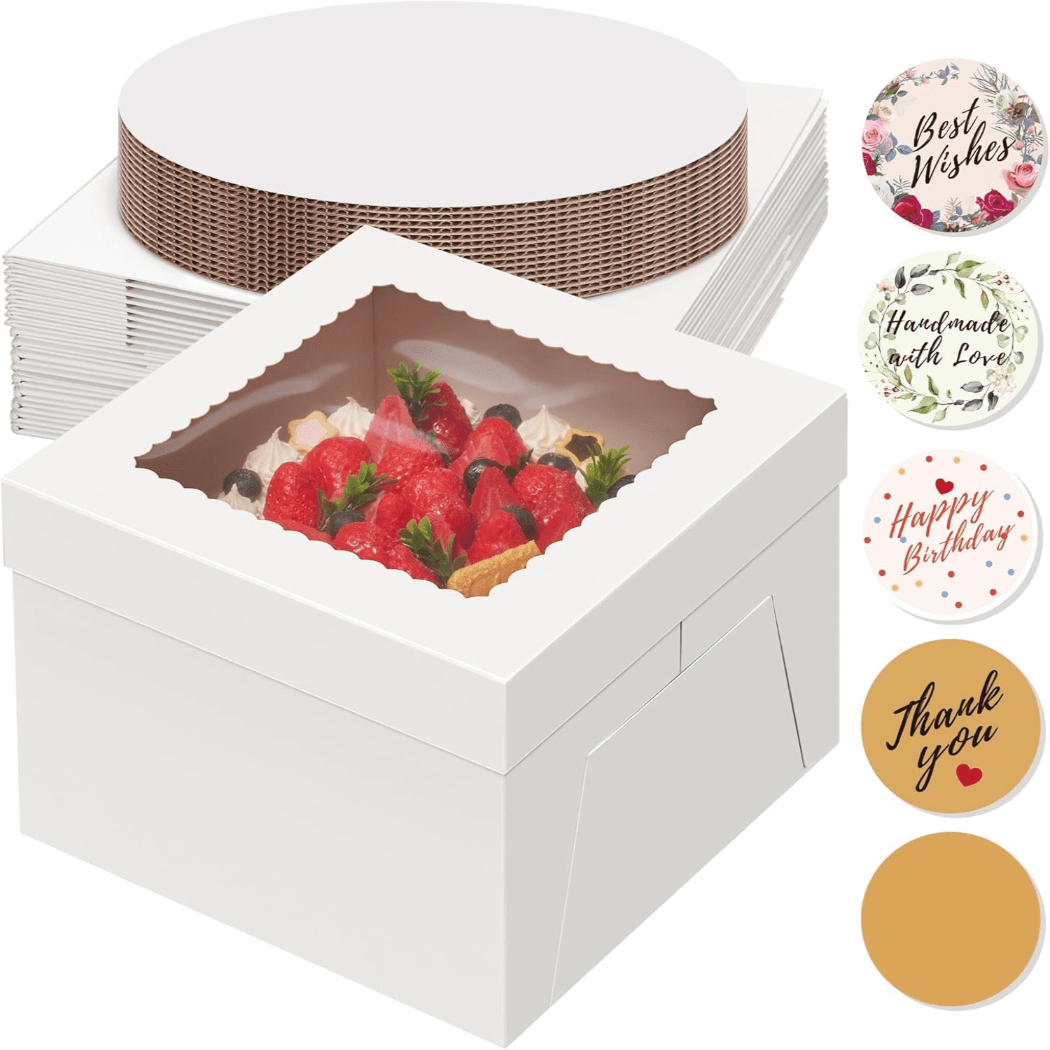 wmqydxg 15 Sets Cake Boxes with Cake Boards 10x10x8 Inch White Tall ...