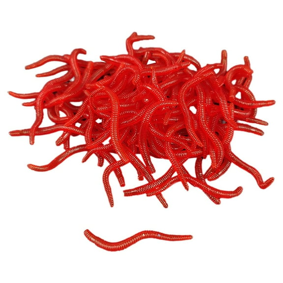 50/100Pcs Silicone Red Worm Soft Lures Earthworm Rubber Baits Shrimp Bass C Q1F6