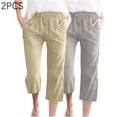 thumbnail image 1 of wo-fusoul 2PC Womens Capri Yoga Pants Wide Leg Drawstring Lounge Pants Loose Comfy Workout Capris Sweatpants with Pockets Gray 3XL, 1 of 8