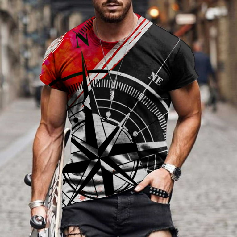 wo-fusoul Black and Friday Deals Mens Gym Workout Slim Fit Short Sleeve T-Shirt  Athletic Shirts Running Fitness Tee 3D Digital Printed Pattern Tees 