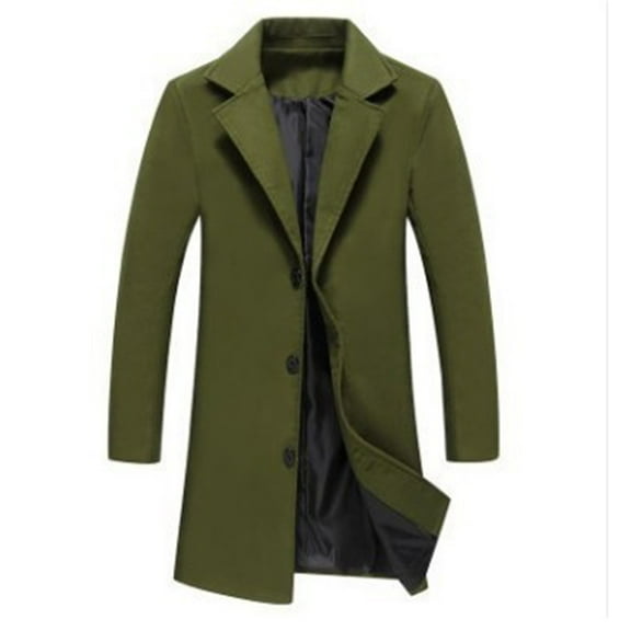 wo-fusoul Mens Trench Coat Slim Fit Notched Collar Fall Winter Single Breasted Pea Coat Warm Soft Overcoat Green 2XL