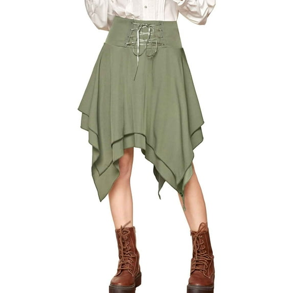 wo-fusoul Renaissance Costume for Women, Gothic Clothes for Women, Women's Gothic Vintage Irregular Lace Up Bundle Half Bodycon Dresses Green S