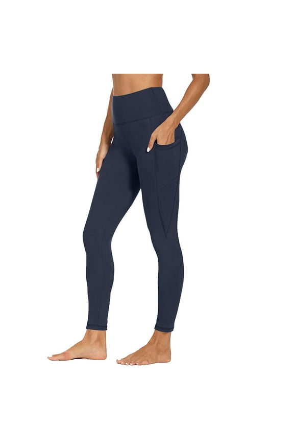 Thick High Waist Yoga Pants with Pockets, Workout Running Yoga Leggings for Women Navy M