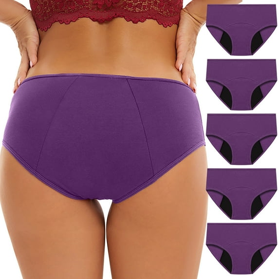 wo-fusoul Underwear Women Pack, Women's Briefs, 5PC Women's Menstrual Leak Proof Menstrual Panties Cotton Women's Physiological Underpants Purple XL
