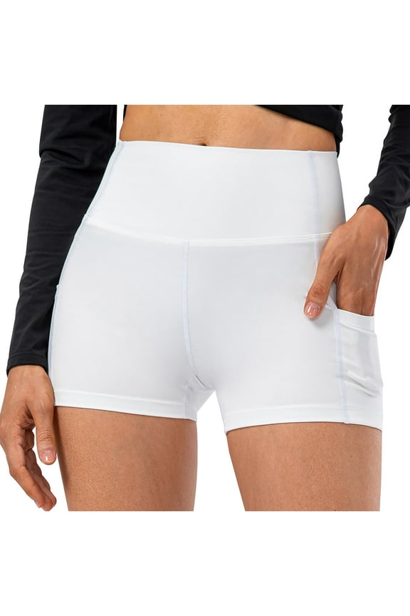 Women's 8"/ 5"/ 3" Biker Shorts High Waist Yoga Workout Gym Running Volleyball Spandex Shorts with Pockets White L