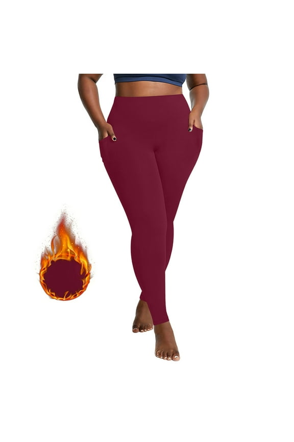 Yoga Pants Women Women's Padded Warm Fall and Winter Large Size Pockets Quick-Drying Tight Stretchy Comfortable Fitness Pants Yoga Pants Wine XL