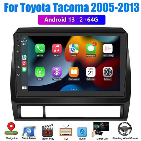 WOLFWO Android 15 Car Radio Stereo for Toyota Tacoma 2005-2013, 9 inch IPS Touch Screen Radio, 2+64G Wireless Carplay/Android Auto/Bluetooth/GPS/FM RDS/EQ/WiFi