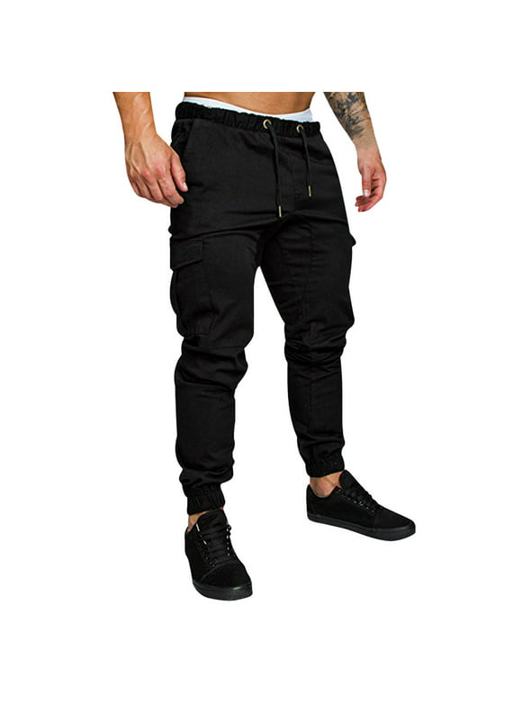 wofedyo Cargo Pants for Men Solid Leggings Trousers Tooling,Men's Multi-Pocket Pants,Casual Color Men's Pants,Dickies Work Pants for Men,Black L