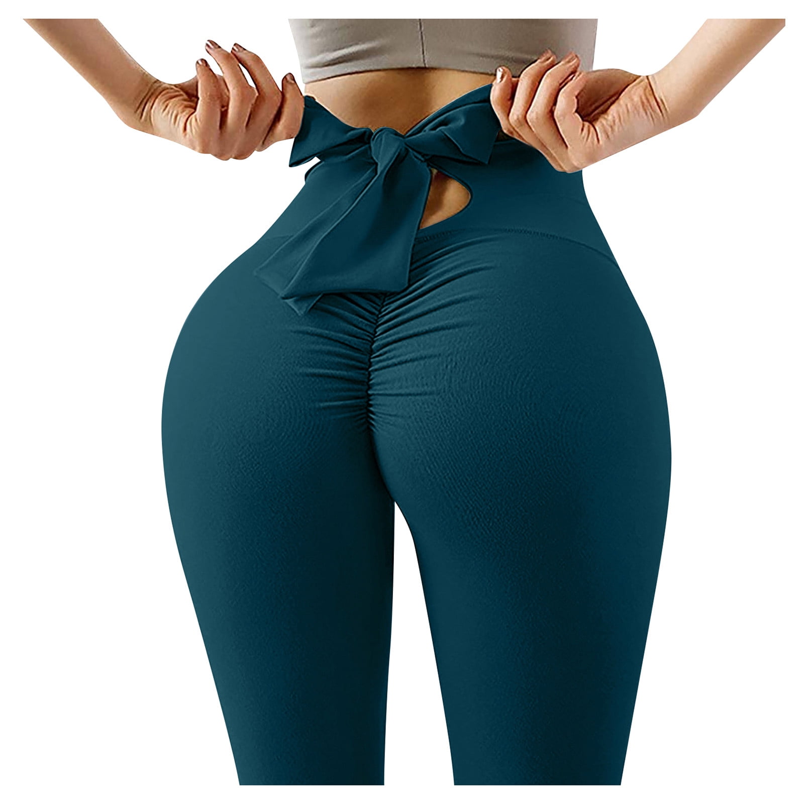 wofedyo leggings for women yoga running leggings pure color elastic fitness  pant with bowknot yoga pants skims dupes bodysuit 