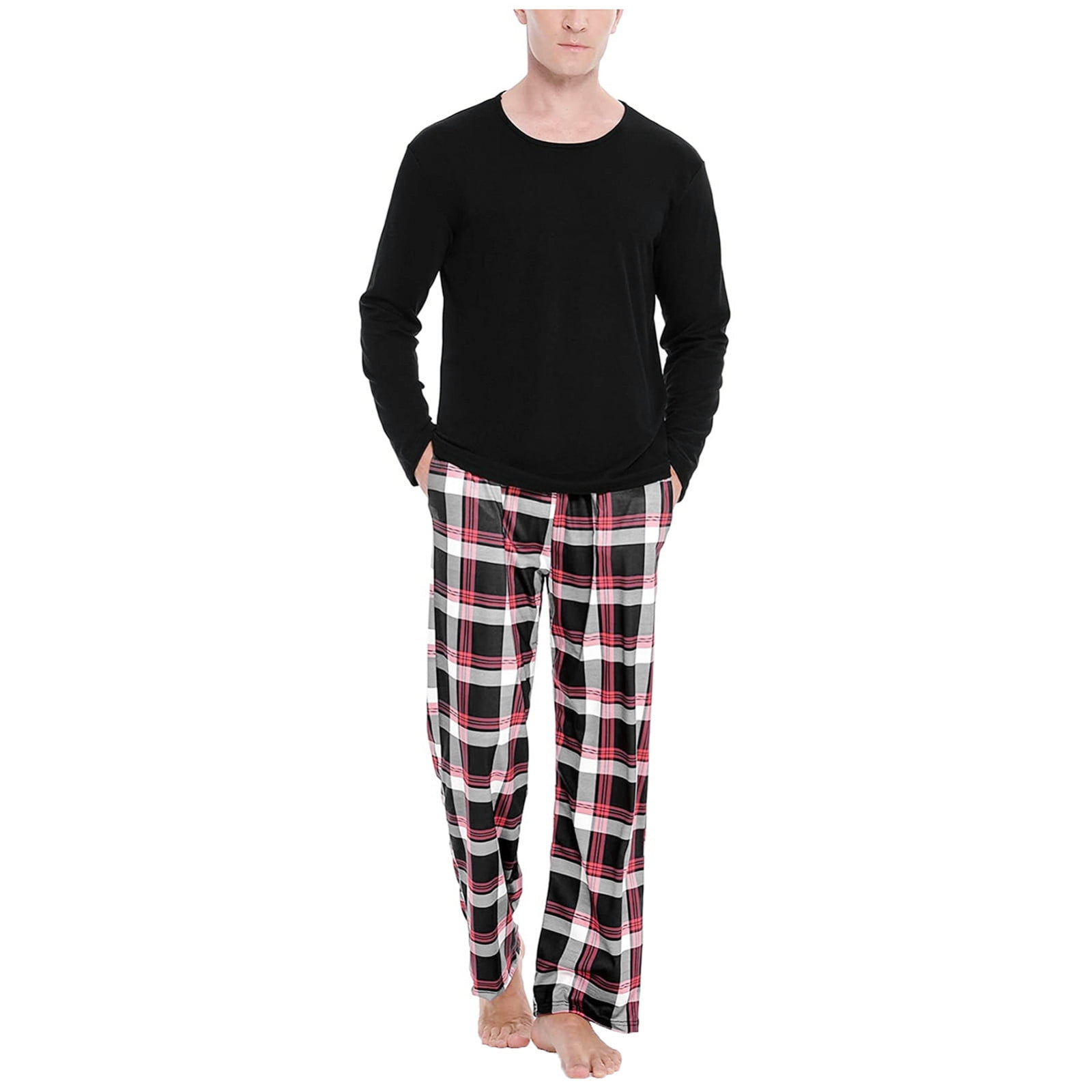 wofedyo Mens Pajamas Set Mens Four Seasons Leisure Soft Home Solid