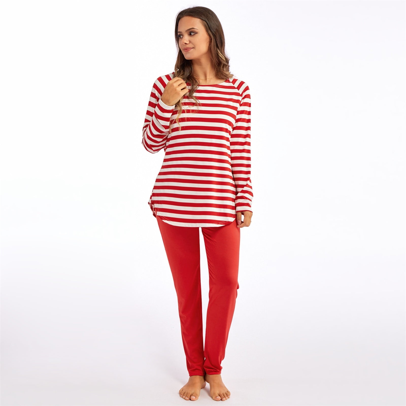 wofedyo Pajamas for Women, Women's Striped Pajamas Set Long Sleeve Tops