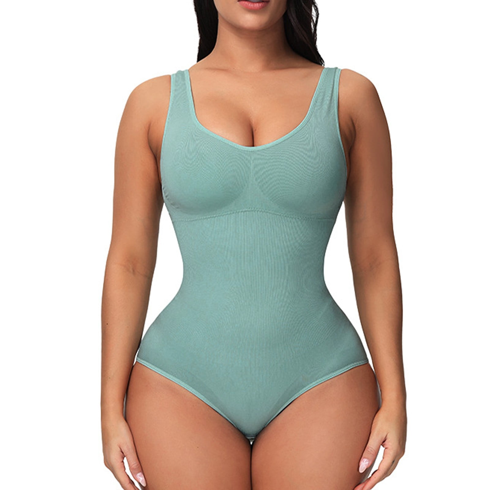 Women Thong Shapewear Bodysuit Slim Body Shaper Sexy Deep V Neck Tummy  Control Camisole Leotards Bodycon Jumpsuit 