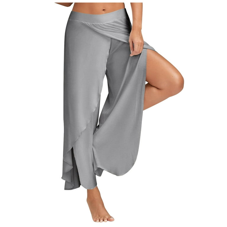 wofedyo Yoga Pants Women, Women's Solid Color Split High Stretch Exercise  Yoga Leisure Pants Leggings for Women Joggers for Women Grey 2XL 