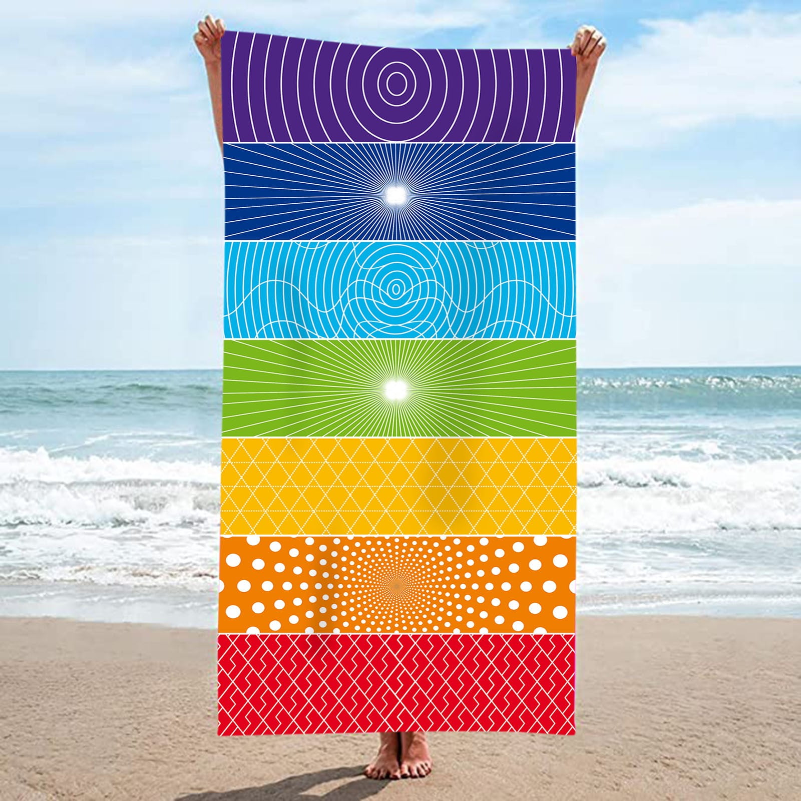wofedyo bath towels Microfiber Beach Towel Ultra Light Stripe Rainbow ...