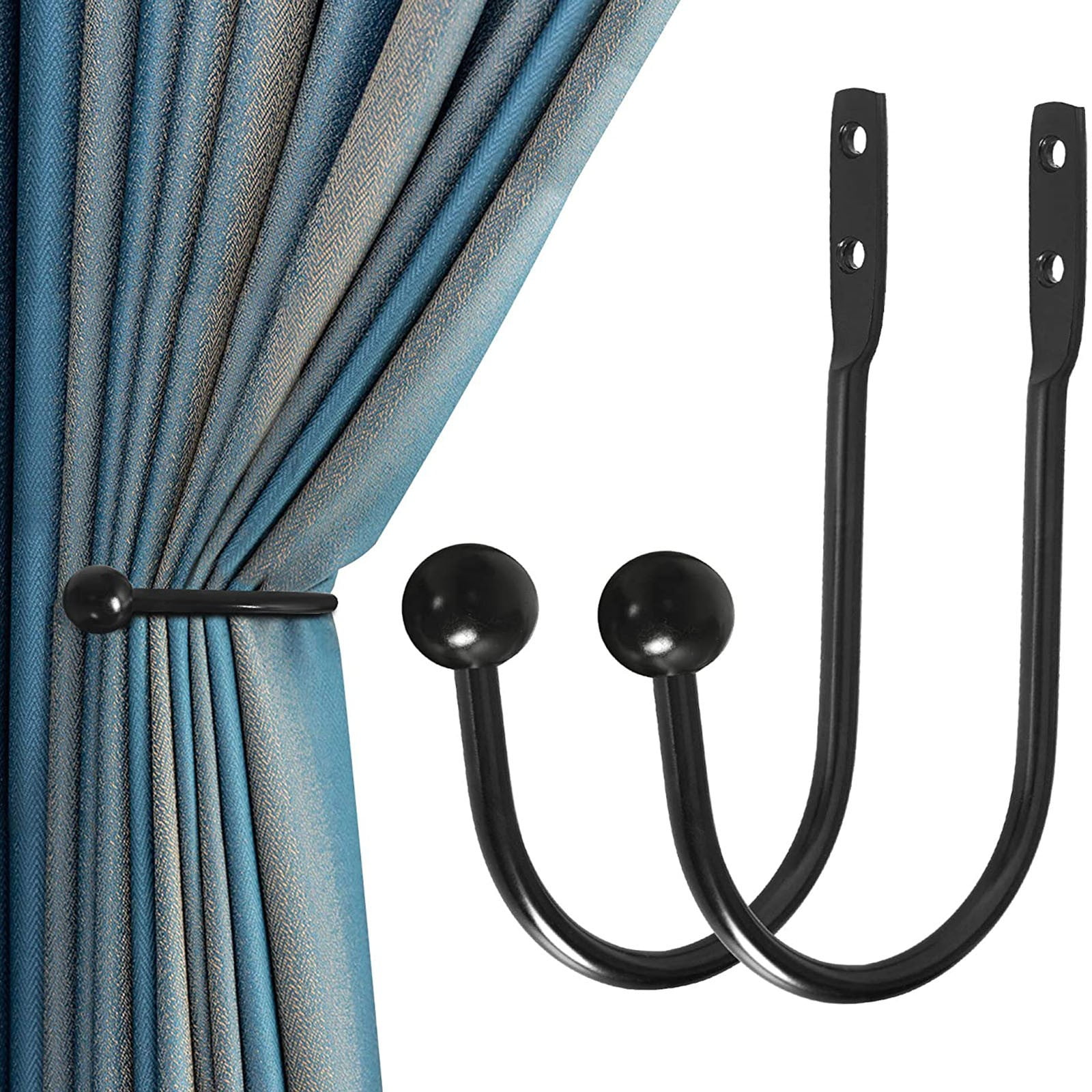 wofedyo hooks for hanging curtain hooks, 2 wall-mounted curtain tie screws,  heavy metals decorative window curtain hooks wall decor black 18*17*2 