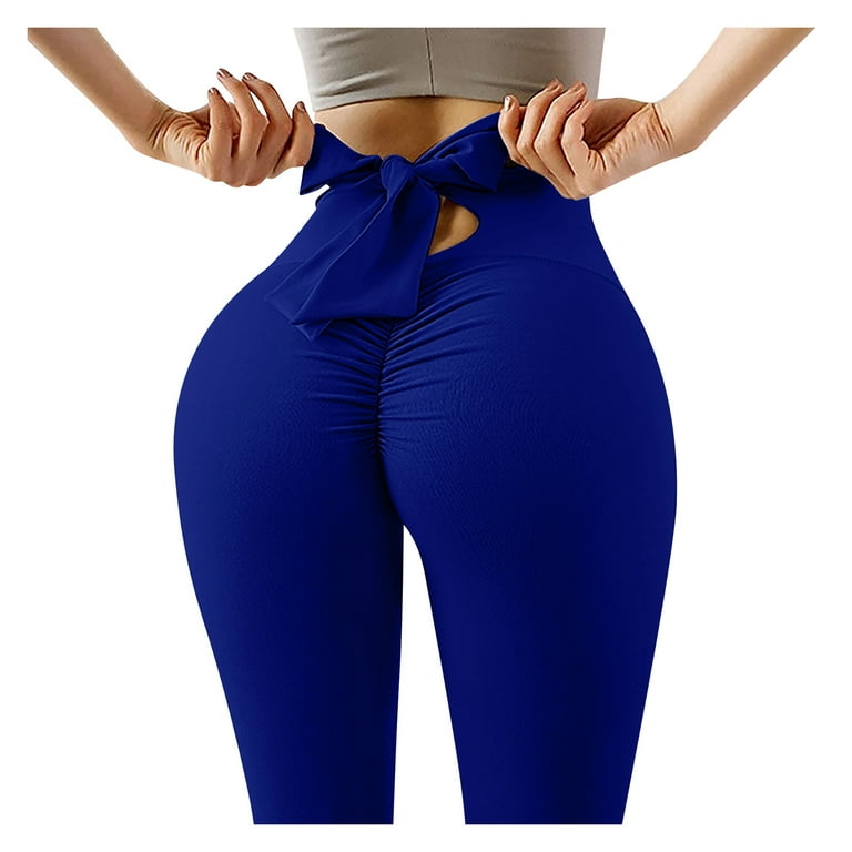 wofedyo leggings for women yoga running leggings pure color elastic fitness  pant with bowknot yoga pants skims dupes bodysuit