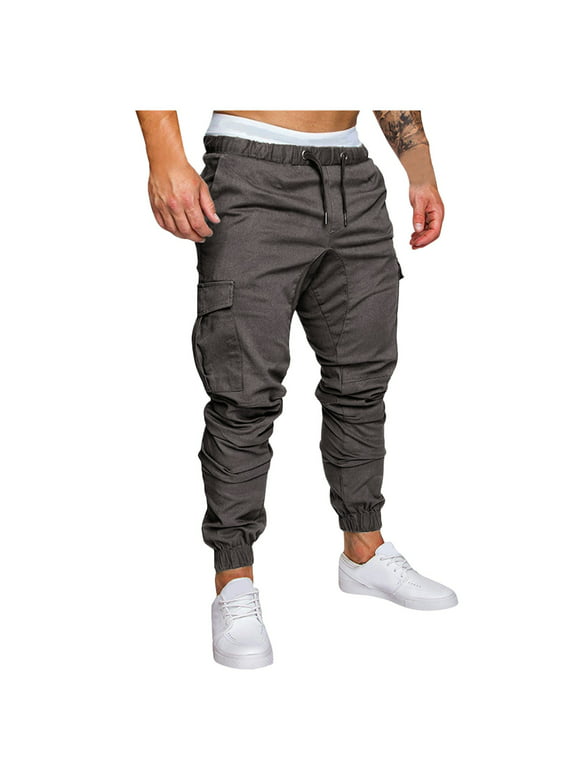 wofeydo Cargo Pants for Men, Casual Solid Pants Leggings Trousers Tooling Multi-Pocket Men's Color Men's Pants, Dickies Work Pants for Men, Mens Pants Dark Gray L