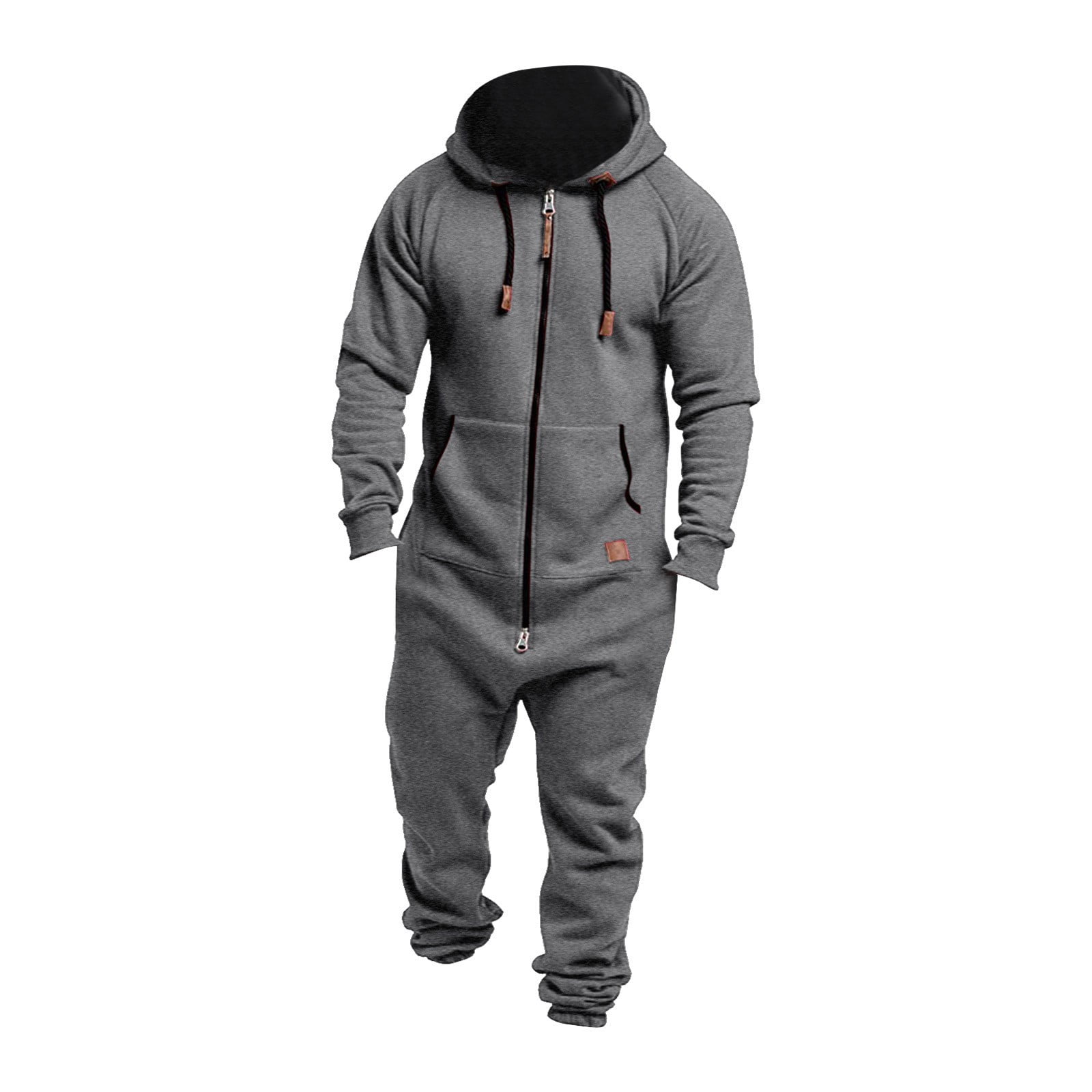 wofeydo Men s Pants Men Pure Color Splicing Autumn Winter Casual Hoodie Print Zipper Print Jumpsuit Mens Pajama Pants Grey L