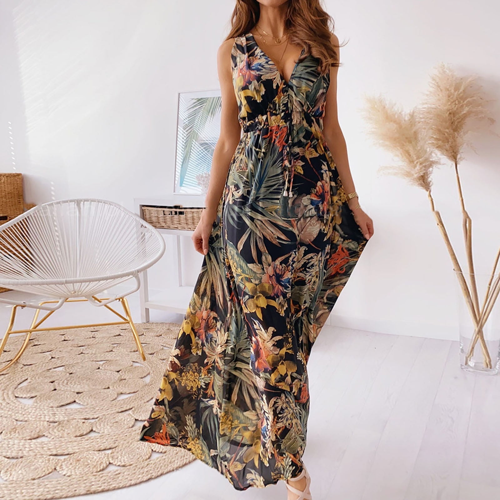 Occident Runway Womens Long Boho Dress Floral Print Swing Dresses Maxi Dress  New | eBay