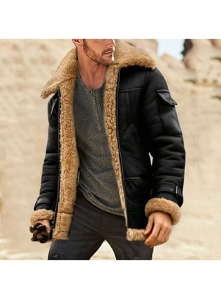 Mens Winter Warm Faux Fur Jacket Lapel Short Thicken Loose Casual