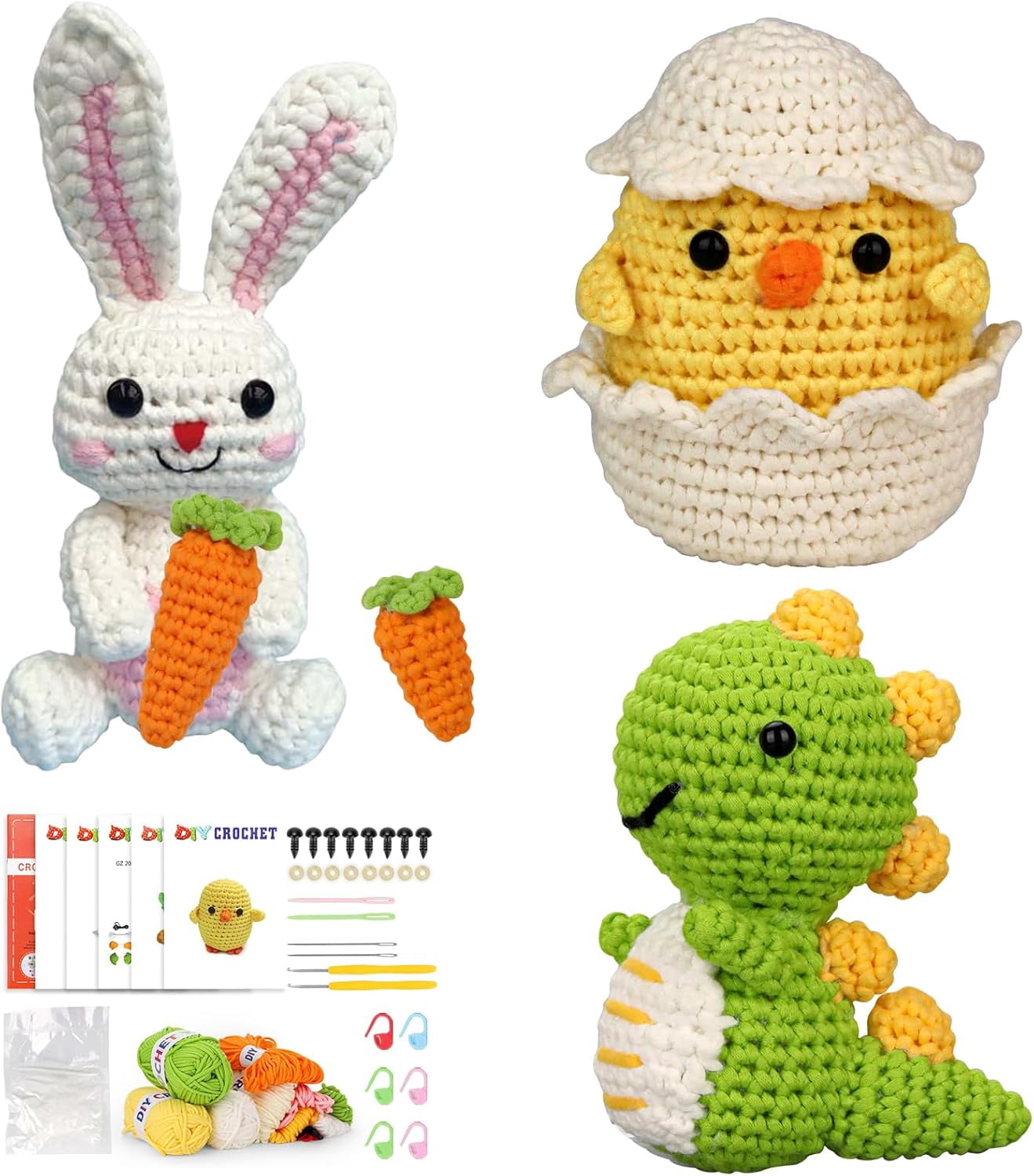 Crochet Kit For Beginners - 3PCS Flamingo Crochet Kit With Video Tutorials, Easy Step-by-Step Project