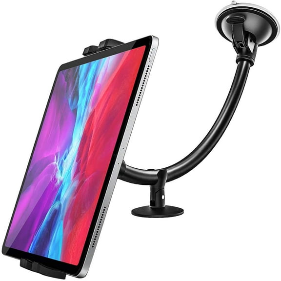woleyi Windshield Car Tablet Mount Flexible Long Arm Car Suction Cup Holder Cell Phone Mount Compatible with iPad Pro 9.7, 11, 12.9 /Air/Mini, Galaxy Tabs, iPhone (4-13) etc
