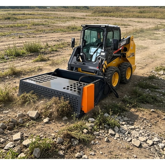 wolfequip 72" Skid Steer Power Landscape Rake Attachment, Heavy Duty Rock Picker & Soil Leveler with 74 Hardox Steel Teeth, #80 Drive Chain, 12-20 GPM Hydraulic Powered