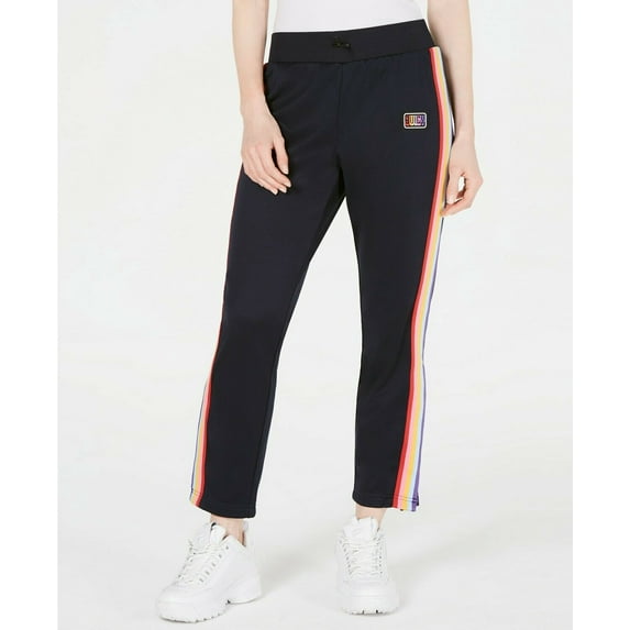 women Juicy Couture Side-Snap Rainbow Striped Tricot Track Pants