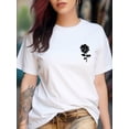 thumbnail image 1 of women T Shirts Short Sleeve Rose Print Crew Neck T-Shirt, Casual Short Sleeve T-Shirt For Spring & Summer, Women's Clothing Tee For Adult, Men, Women, Teen, Teenager, Adolescent,Youth, 1 of 5