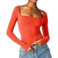 thumbnail image 1 of women Tight Low Square Neck Long Sleeve T Shirt Top, 1 of 4