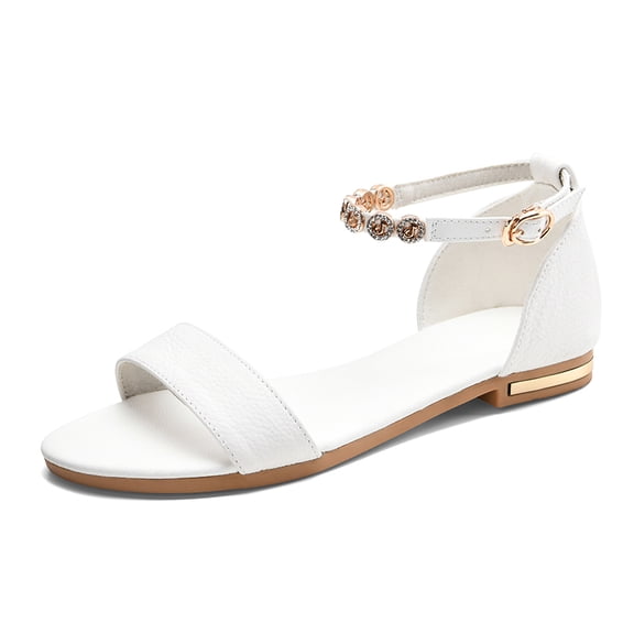 women ankle strap flat sandals Petite Foot Metal Decoration