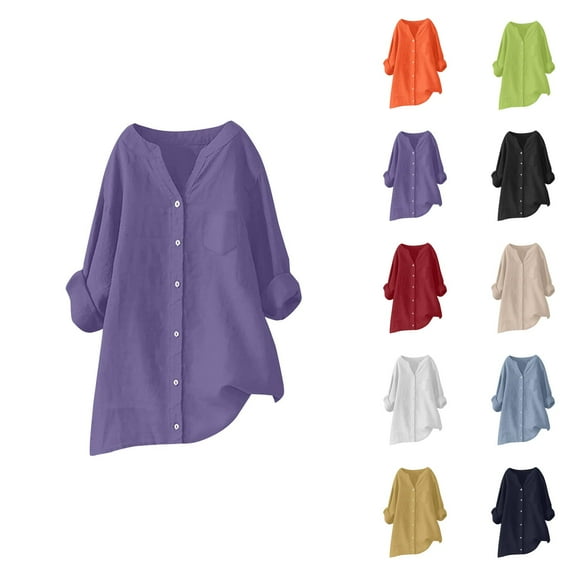 women blouses womens 3/4 sleeve tops and blouses millennial blouses women Linen Shirt For Women Breathable Tops Loose Crewneck Tops Womens Daily T Shirts Summer Shirts For Women 2025