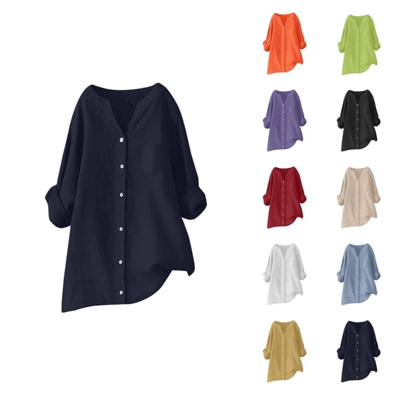 women blouses womens 3/4 sleeve tops and blouses professional blouses women free Linen Shirt For Women Breathable Tops Loose Crewneck Tops Womens Daily T Shirts Summer Shirts For Women 2025