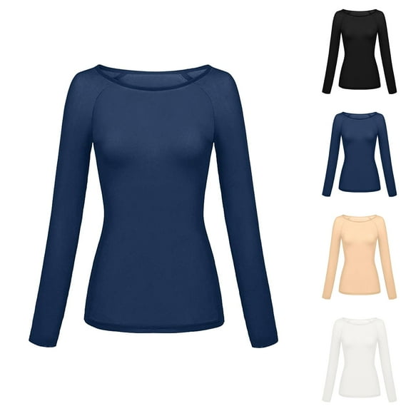 women blouses womens 3/4 sleeve tops and blouses y2k style blouses women Womens Solid See Through Long Sleeve Seamless Arm Shaper Top Mesh Shirt Blouse