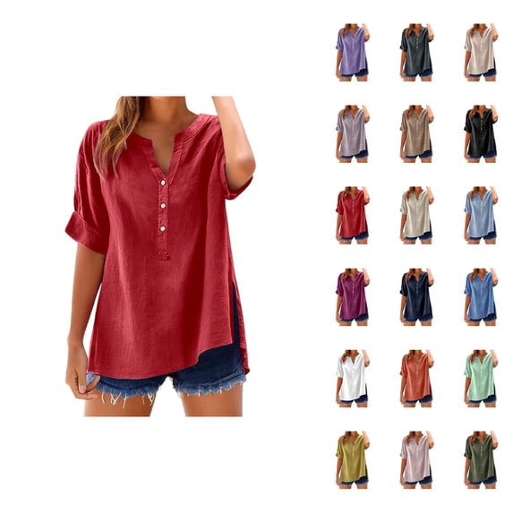women blouses womens 3/4 sleeve tops and business shirts tailored fit Linen Shirt For Women Breathable Tops Loose Crewneck Womens Daily T Shirts Summer 2025