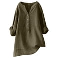 thumbnail image 1 of women blouses womens summer blouses Women Loose Solid Linen Shirt Long Sleeve Button Up Mandarin Collar Top, 1 of 3
