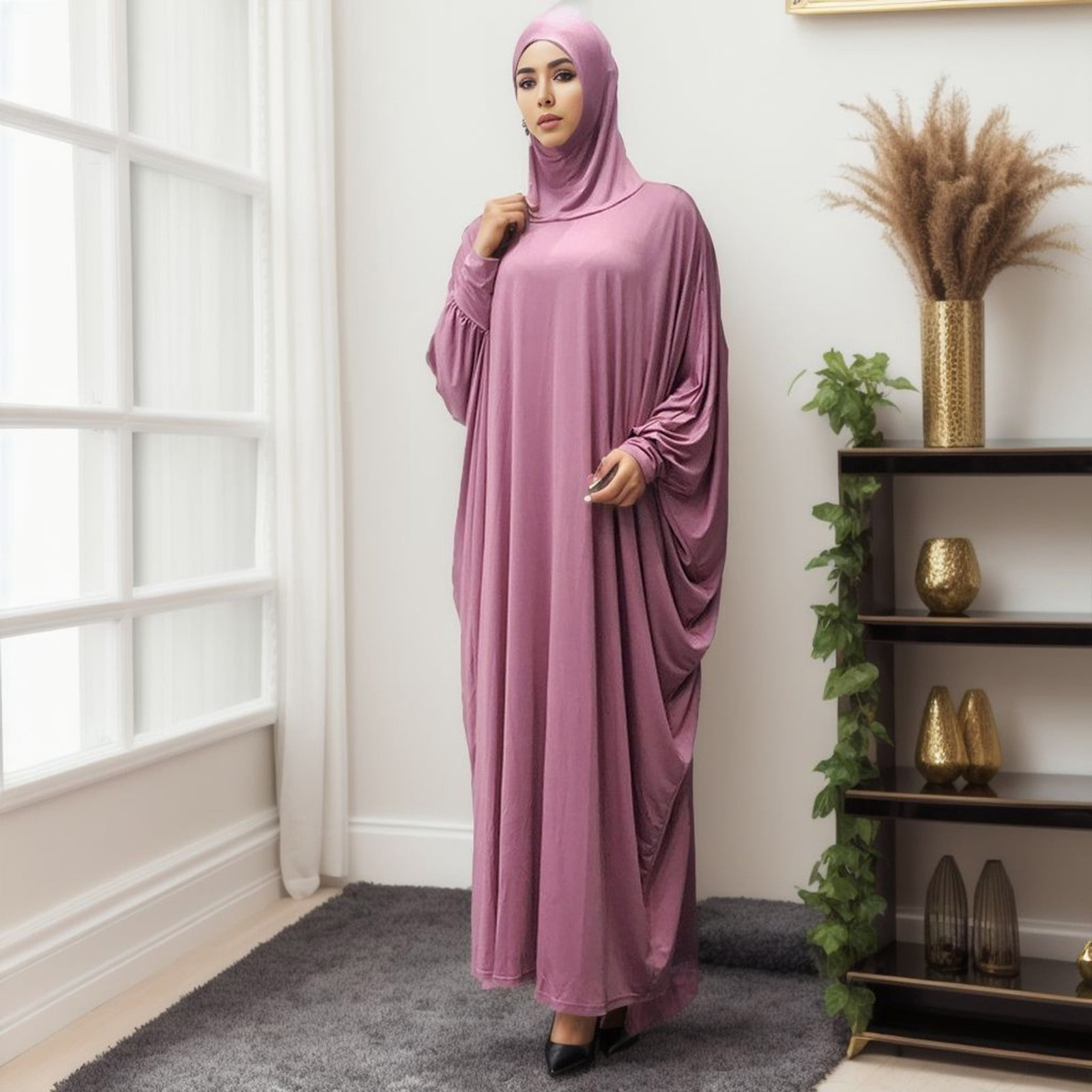 Cartagan Robe women dress solid headgear bat cardigan robes color clothes Hijab for ...