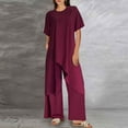 thumbnail image 1 of women fashion and linen two piece casual wear short sleeve crew neck top trousers and sportswear suit Women Jumpsuit Dressy Suits for Women Formal Formal Dresses with Pants Dressy Pant Suits for A, 1 of 5