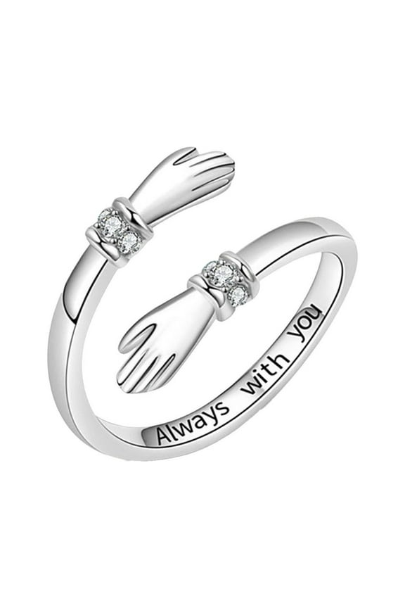 women platinum wedding band cubic zirconia ring sterling silver eternity rings moissanite Hands Diamond Ring Love Engraved Opening Adjustable Ring Heartwarming Gift Ring