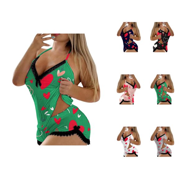 women's 2 piece pajama set soft cotton short sleeve lounge set for summer sleeping and relaxing Valentine's Day V Neck Print Milk Silk Double Woolen Pajamas 2 Piece Set