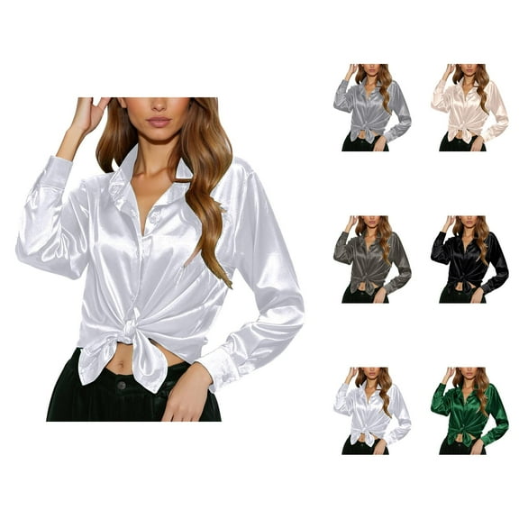 women's blouses plus size womens blouses summer blouses women breathable New Spring And Summer Fashionable And Casual Women's Satin Imitation Silk Long Sleeved Shirt