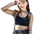 thumbnail image 1 of women's clothing Fashion Casual Mesh O-Neck Long Sleeve Printed Loose Ladies Tops Shirts, 1 of 3