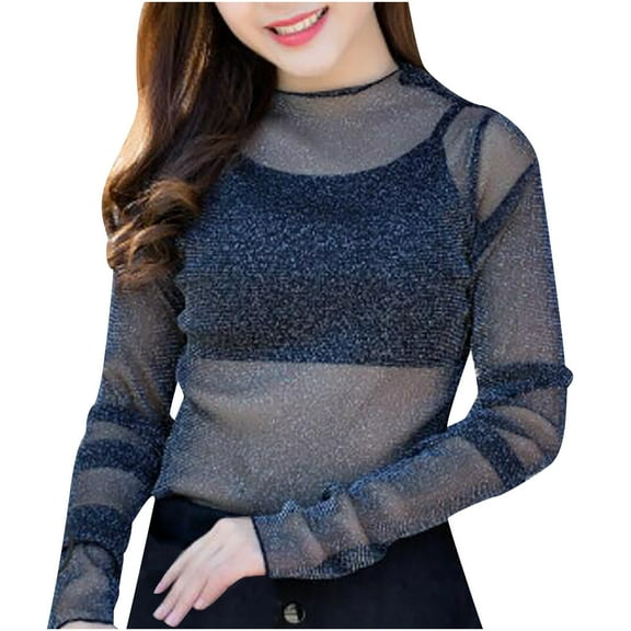 women's clothing Fashion Casual Mesh O-Neck Long Sleeve Printed Loose Ladies Tops Shirts