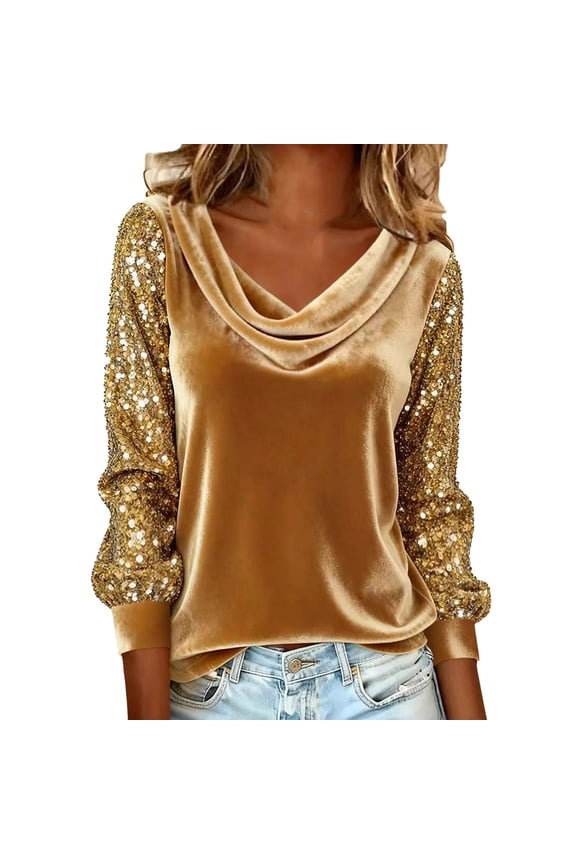 women's clothing Sequin Tops Long Sleeve Glitter Sparkly Blouse Velvet Tops for Evening