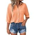 thumbnail image 1 of women's clothing long sleeve blouses for women Women's Casual Short Sleeve Solid Color Blouse Tops For Everyday Wear With Jeans Comfortable Spring Summer Fall Shirt, 1 of 8