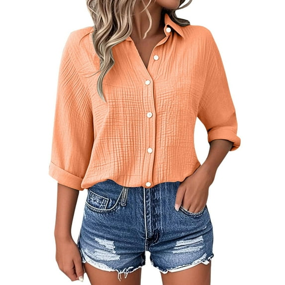 women's clothing long sleeve blouses for women Women's Casual Short Sleeve Solid Color Blouse Tops For Everyday Wear With Jeans Comfortable Spring Summer Fall Shirt