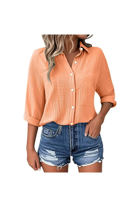 women's clothing long sleeve blouses for women Women's Casual Short Sleeve Solid Color Blouse Tops For Everyday Wear With Jeans Comfortable Spring Summer Fall Shirt
